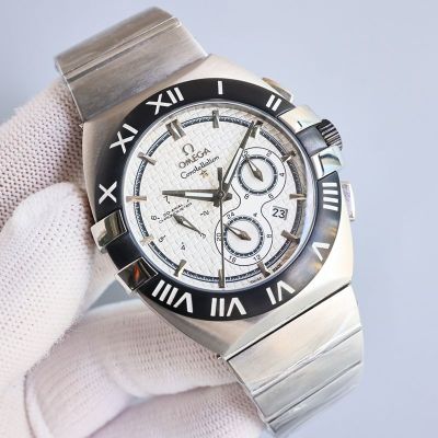 Omega Constellation Doule Eagle 43mm 9100 Movement Black/White Face Silver Strap Watch